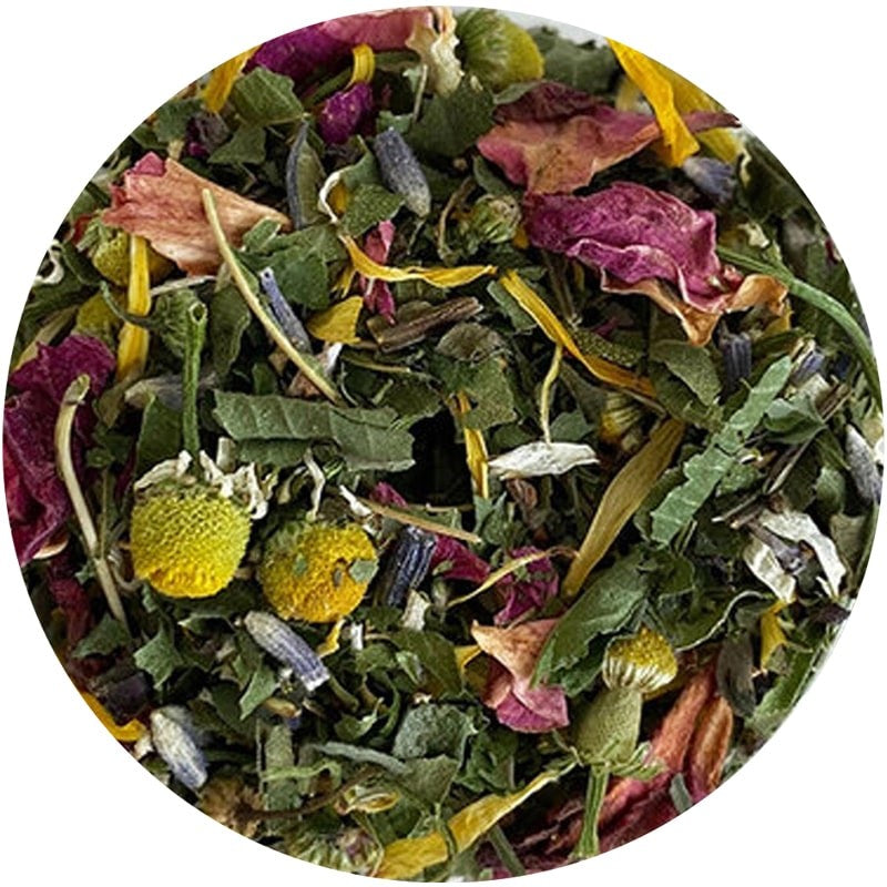 Curio Spice Co Poet Tea - Herbal Loose Tea Blend - close up of product texture and color