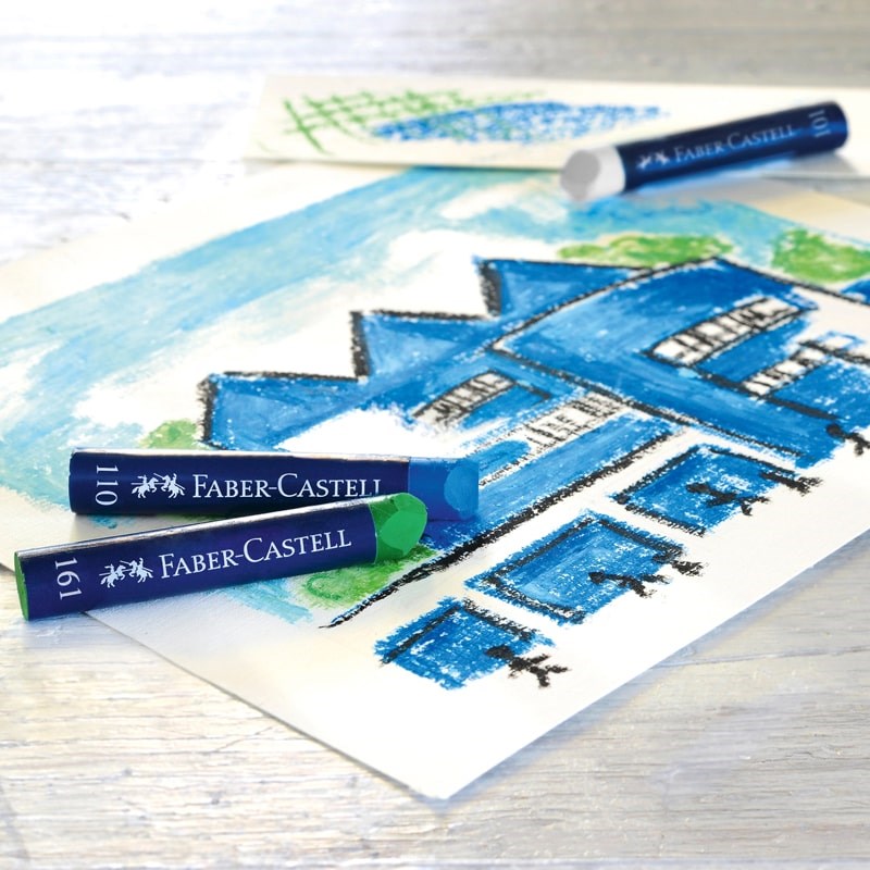 Faber-Castell Artist&#39;s Oil Pastels Set - products shown on top of illustration