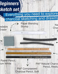 Faber-Castell Charcoal Sketch Set - info graphic showing product details and contents