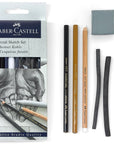 Faber-Castell Charcoal Sketch Set - product contents laid out next to packaging