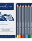 Faber-Castell Goldfaber Aqua Watercolor Pencils - products shown inside tin tray and back of packaging