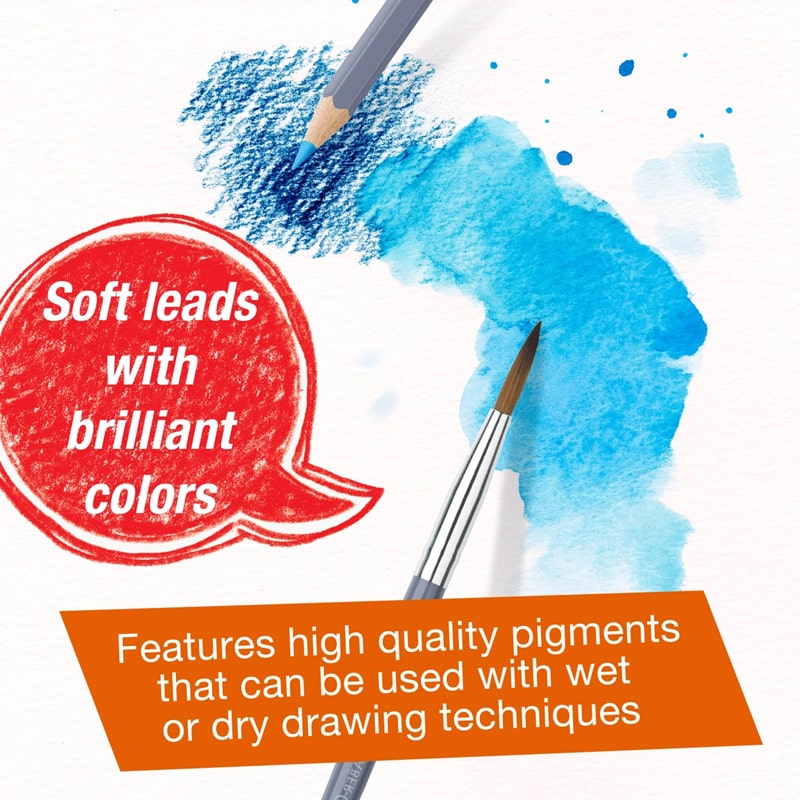 Faber-Castell Goldfaber Aqua Watercolor Pencils - info graphic showing product qualities 