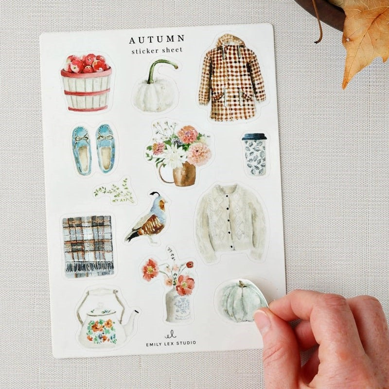 Emily Lex Studio Autumn Sticker Sheets - model shown peeling product from sheet