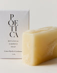 Poetica Lemon Myrtle & Cardamom Botanical Garment Bar Soap (3 oz) - product shown next to packaging