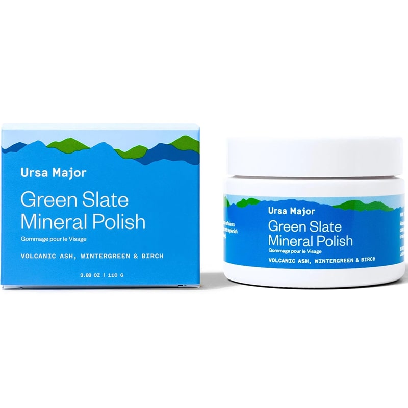 Ursa Major Green Slate Mineral Polish - product shown next to product packaging 