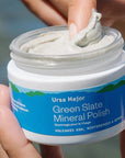 Ursa Major Green Slate Mineral Polish - model shown holding product and on finger