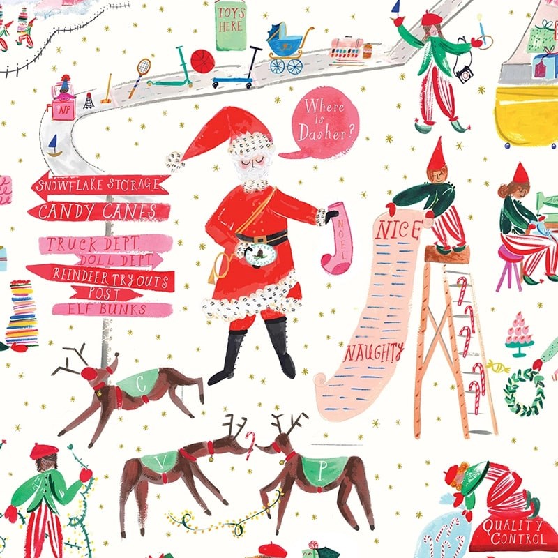 Mr. Boddington&#39;s Studio North Pole Headquarters Gift Bag - Large - close up of product pattern design