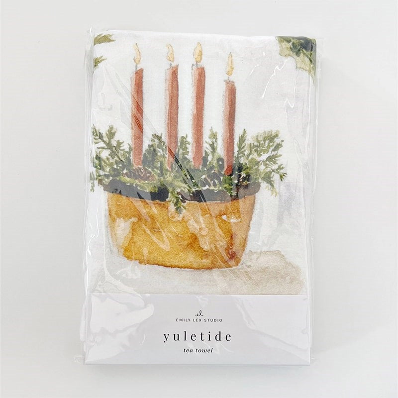 Emily Lex Studio Yuletide Tea Towel - product shown inside packaging