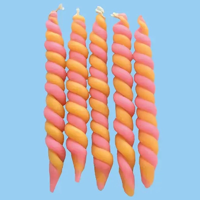 Camp Hollow Pink & Yellow Twisted Beeswax Candle Set (5 pcs)