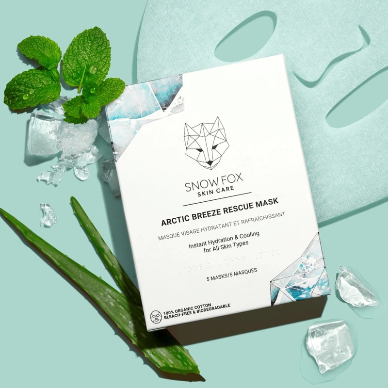 Snow Fox Skincare Arctic Breeze Rescue Mask - product shown next to product ingredients