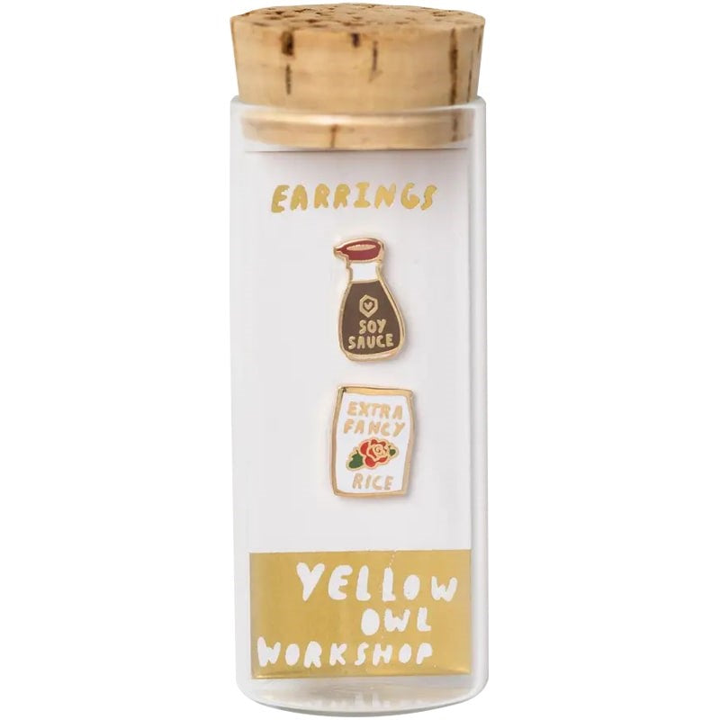 Yellow Owl Workshop Soy Sauce & Rice Earrings - products shown inside included glass vial