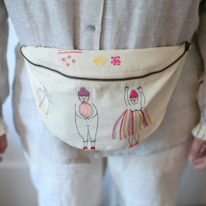 Skippy Cotton Neon Circus Friends Canvas Fanny Pack (1 pc) shown on waist of model