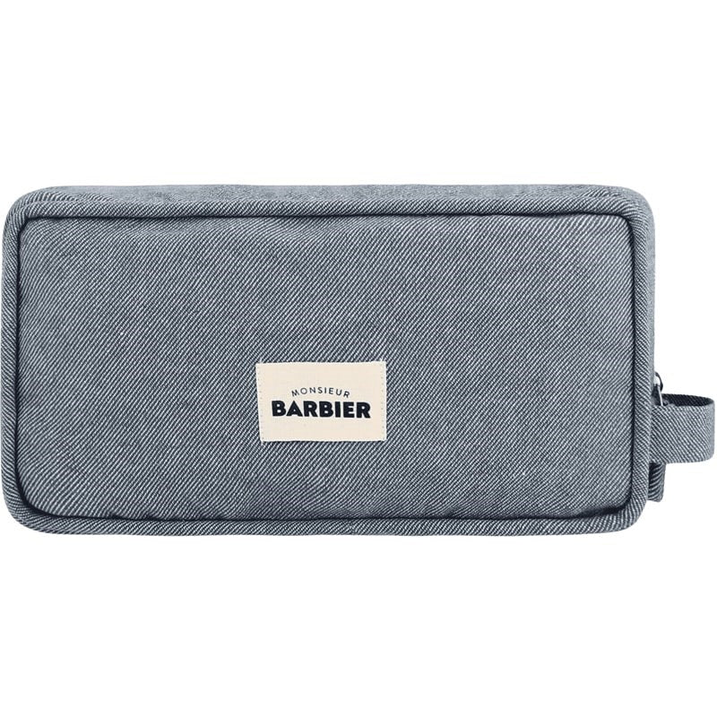 Monsieur Barbier Blue Denim Toiletry Bag - front view of product