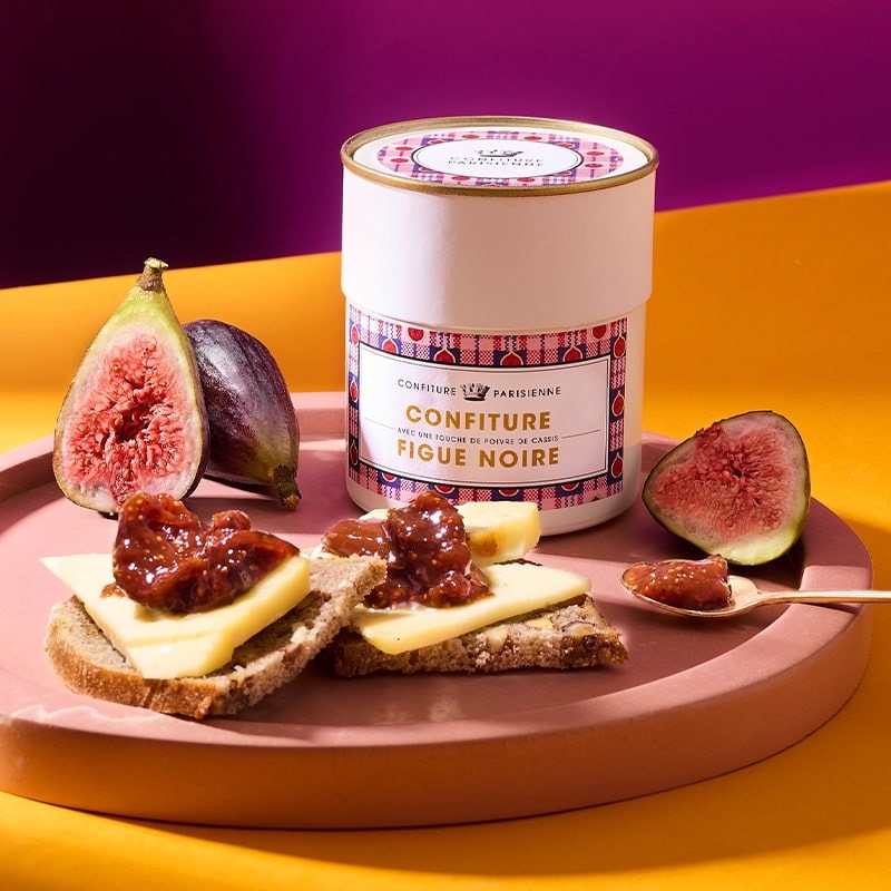 Confiture Parisienne Black Fig & Blackcurrant Pepper - product shown on plate with food and spoon