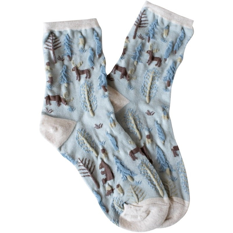 Tiepology Winter Forest Casual Socks - Oatmeal & Denim (1 pair)