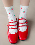 Tiepology Strawberry Diamond Shape Casual Socks - Cream Strawberry - model shown wearing product