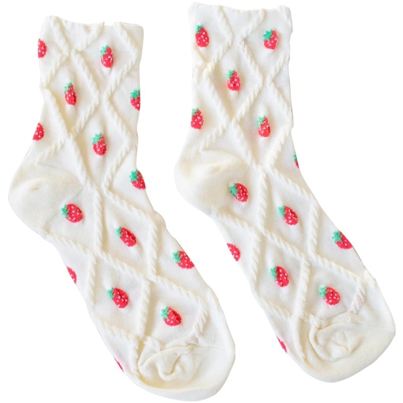 Tiepology Strawberry Diamond Shape Casual Socks - Cream Strawberry (1 pair)