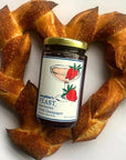 Josephine's Feast Strawberry & Pink Champagne Preserves - product shown on top of heart shaped pastry