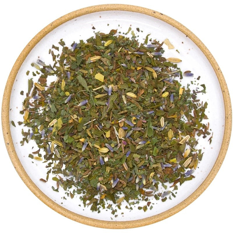 Wild &amp; Tea Four Winds Herbal Tea - product ingredients shown on plate