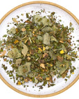 Wild & Tea Respiratory Support Herbal Tea - product ingredients shown on plate