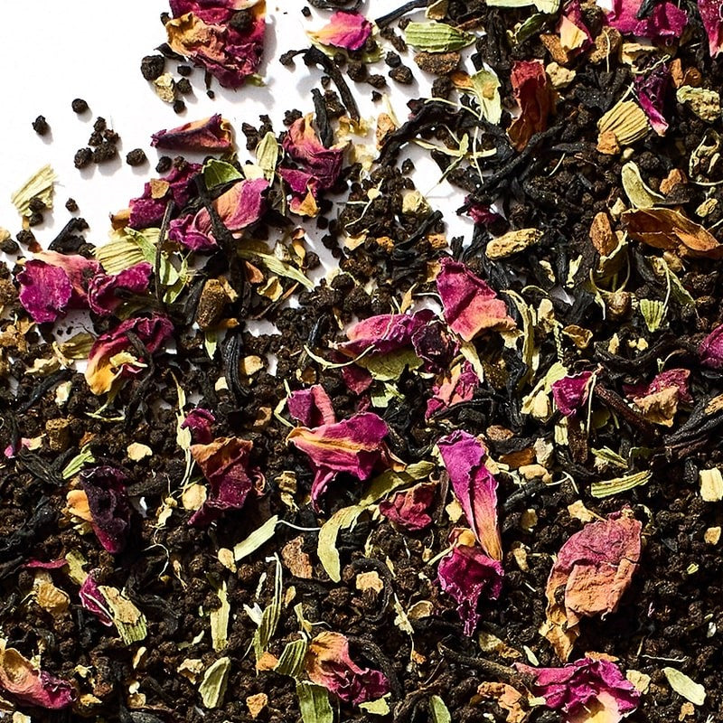 Herbs &amp; Kettles Rose Cardamom Chai - close up of product ingredients