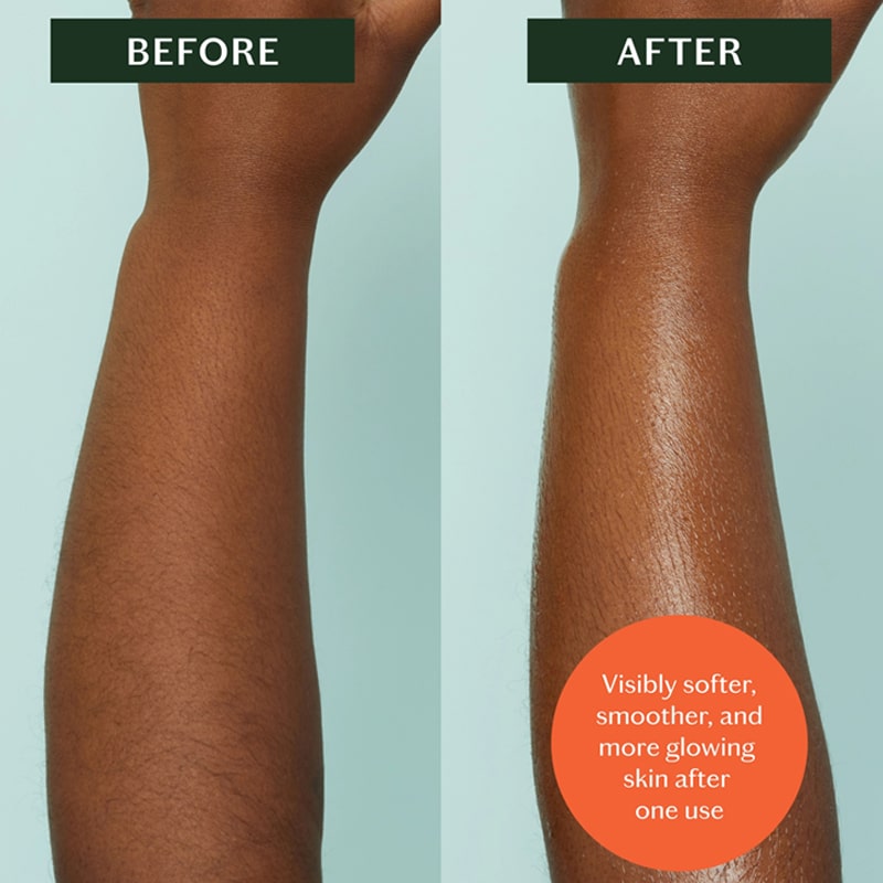 Before and after shot of Kate McLeod Daily Stone Deep Moisturizing Lotion Bar shown on forearm of model.