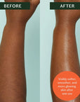 Before and after shot of Kate McLeod Daily Stone Deep Moisturizing Lotion Bar shown on forearm of model.