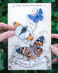 Close up of model holding card of Moth & Myth Pacific Northwest Butterfly Set (3 pcs)