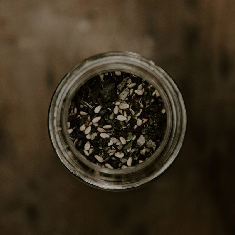 Smithereen Farm Seaweed Sprinkle - top down view of opened product container showing contents