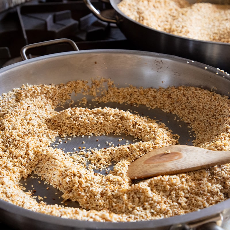 Smithereen Farm Seaweed Sprinkle - product being cooked in pan shown