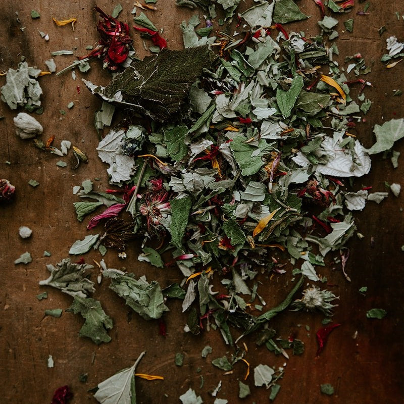 Smithereen Farm Flower Power Tea - product shown spread out on table