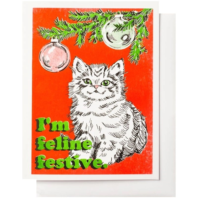 Yellow Owl Workshop Feline Festive Risograph Christmas Card (1 pc)