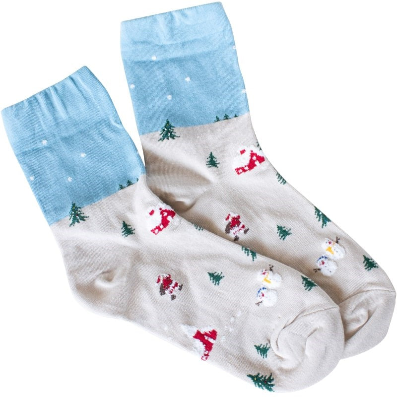 Tiepology Santa Claus Village Casual Socks - Beige & Blue (1 pair)