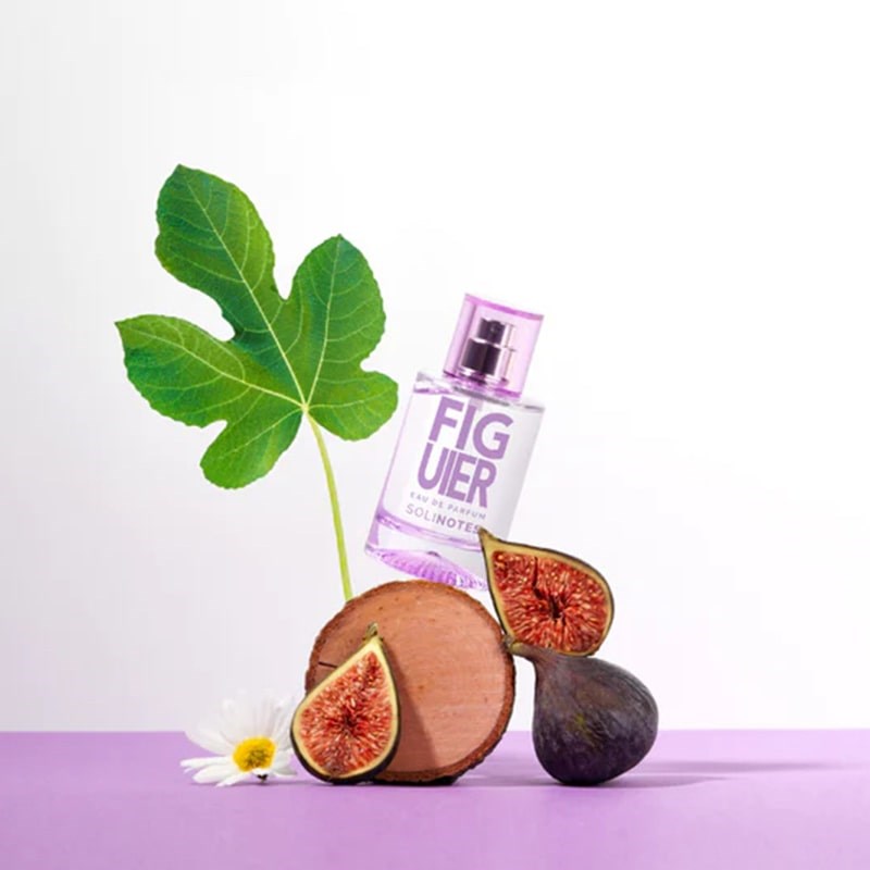 Solinotes Paris Fig Tree Eau de Parfum - product shown on top of fragrance ingredients