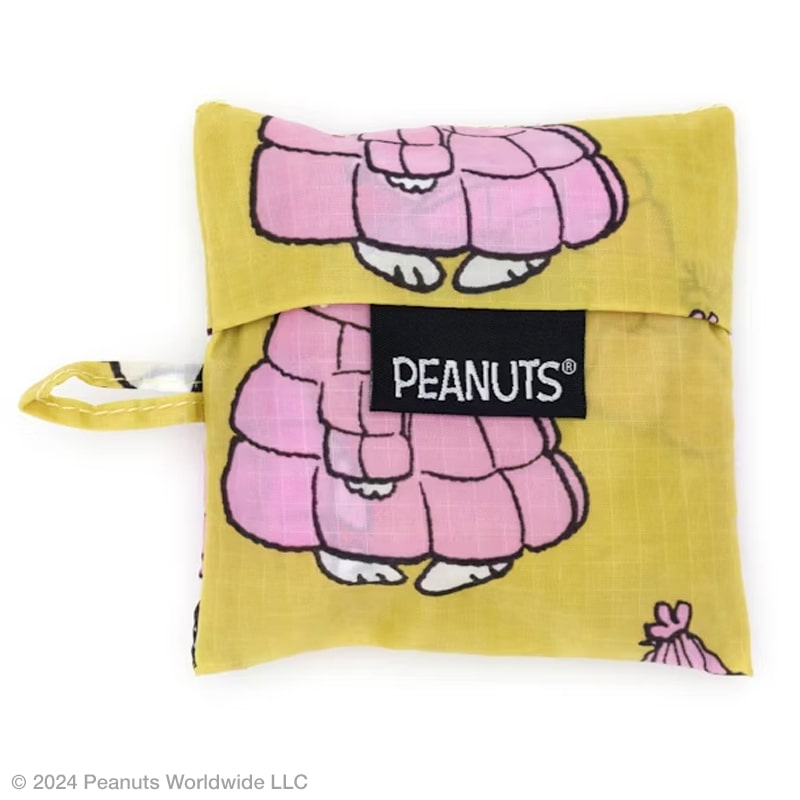 Baggu Baby Baggu - Puffer Snoopy Pink (1 pc) shown folded in a 4" x 4" pouch