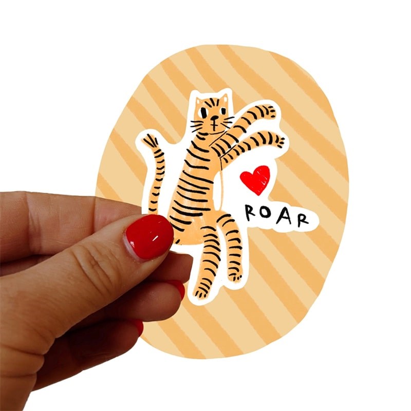 Rani Ban Co Tiger's Roar Sticker - model shown holding product