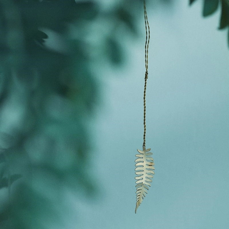 Fog Linen Work Brass Leaf - I - product hanging from plant