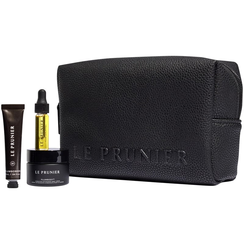 Le Prunier The Signature Mini Set (3 pcs) - products shown next to toiletry bag