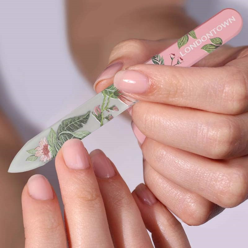 Londontown Glass Nail File - Safara - model shown holding and using product