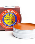 Peruvian Gold Sore Muscle Balm (2 oz) shown open with outer packaging