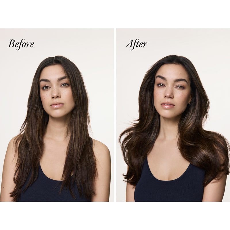 Oribe Supershine Hydrating Shampoo - before and after photo of model shown