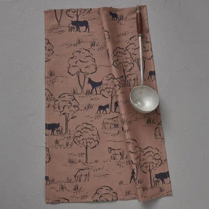 Sylvie Thiriez Jacquard Tea Towel - Cevennes Pink - product shown next to spoon