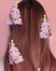 Centinelle Pink Christmas Tree Hair Claw - model shown wearing products in hair