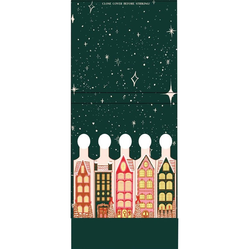 One & Only Paper Wintry Village Printed 10 Stem Matchbook - product shwn with open flap