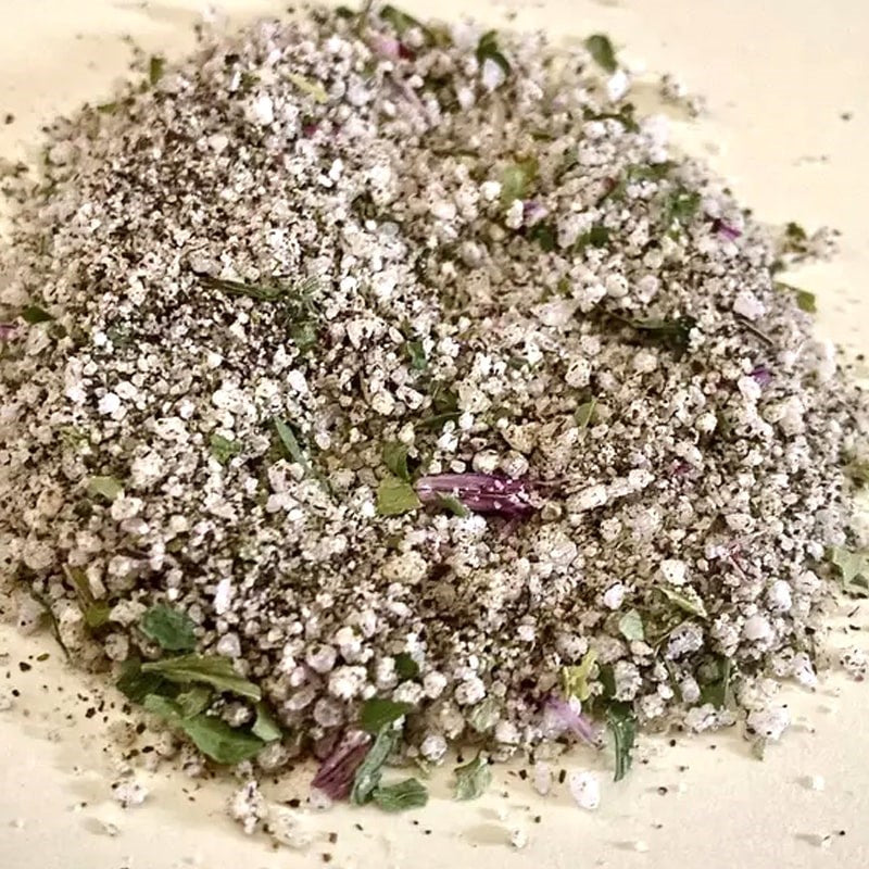 Smithereen Farm Zerba Herb Salt - product shown in pile on table