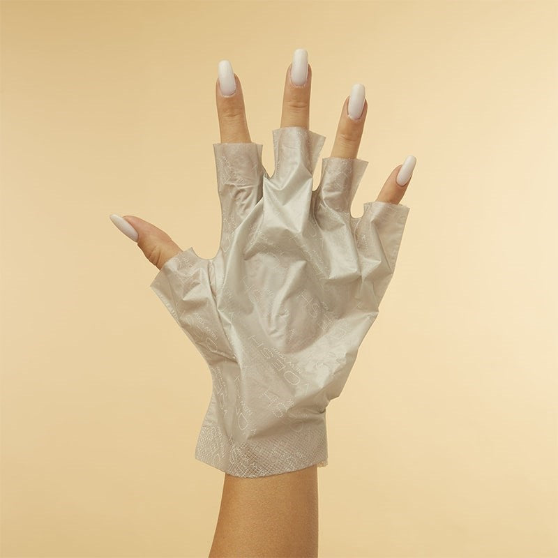 VOESH New York Collagen Gloves - Mint & Botanical Extracts - model shown wearing product on hand 