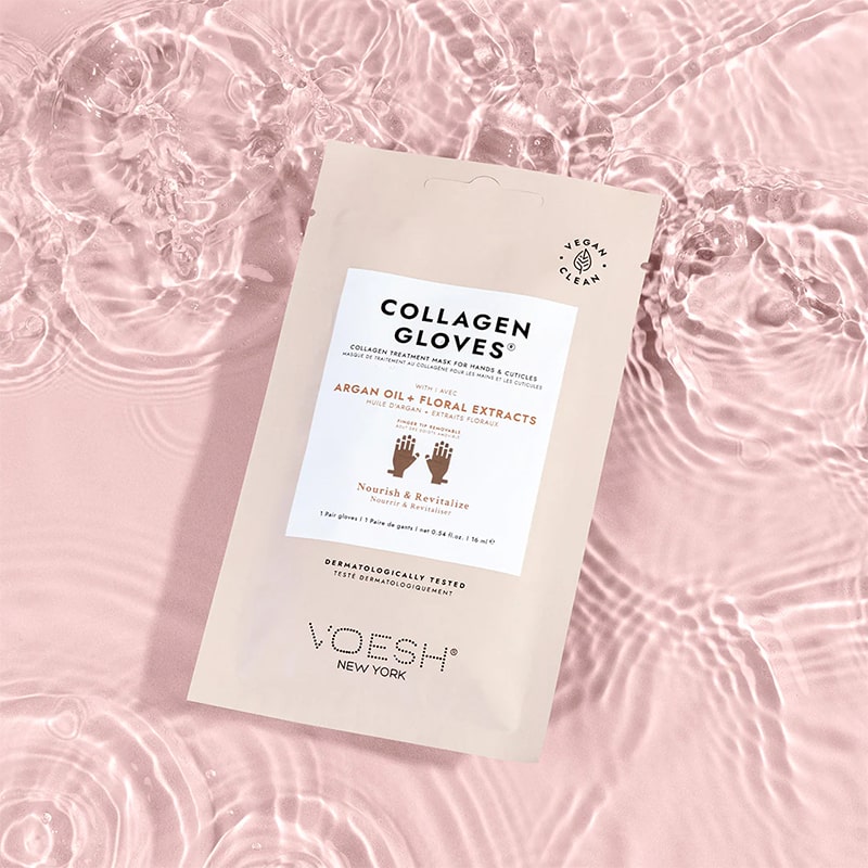 VOESH New York Collagen Gloves - Argan Oil & Floral Extracts - product packaging shown in water