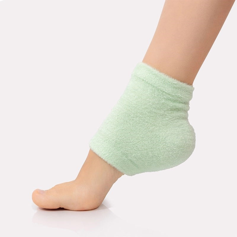 VOESH New York Moisturizing Heel Socks - Green - model shown wearing product on foot