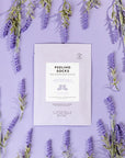 VOESH New York Peeling Socks - product packaging shown next to lavender flowers