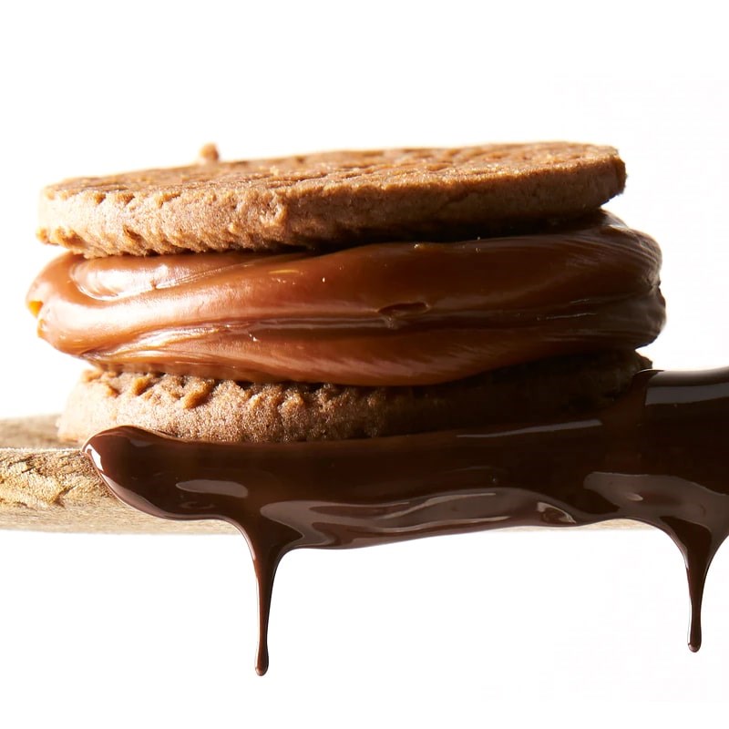 Wooden Table Baking Company Chocolate Covered Alfajores Cookies - close up of product texture